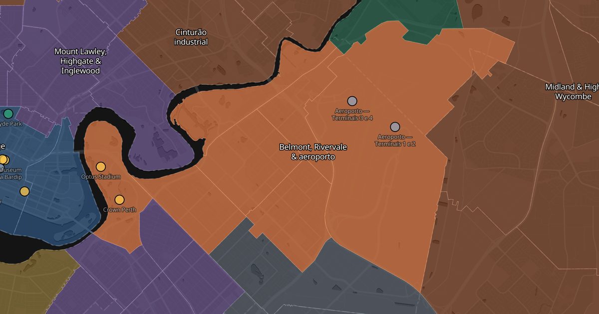 Mapa de Belmont, Rivervale & aeroporto